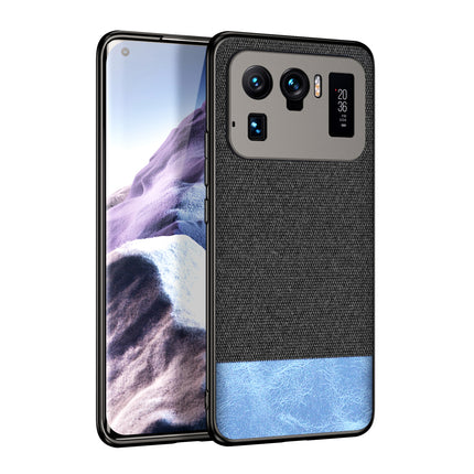Soft Fabric & Leather Hybrid for Xiaomi Mi 11 Ultra  Back Cover, Shockproof Protection Slim Hard Back Case (Black,Blue)