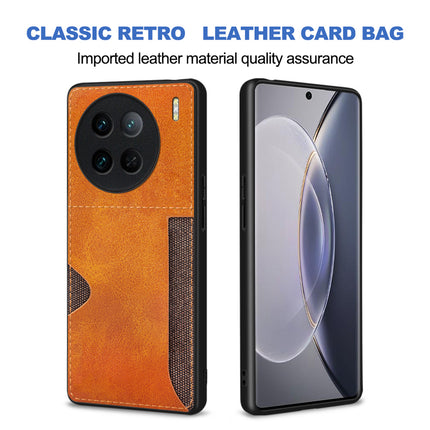 Mobizang Razor Wallet Back Case for Vivo X90 Pro (5G) | Slim PU Leather & Fabric Cover with Inbuilt Card Pocket (Brown)