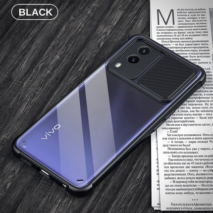 Slider Back Cover for Vivo V21E , [Military Grade Protection] Shockproof Slim Clear Camera Shield Bumper Back Case (Black)