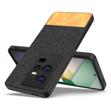 Mobizang Soft Fabric & Leather Hybrid for IQOO 11 Back Cover | Shockproof Hybrid Slim Hard Anti Slip Back Case (Black , Brown)