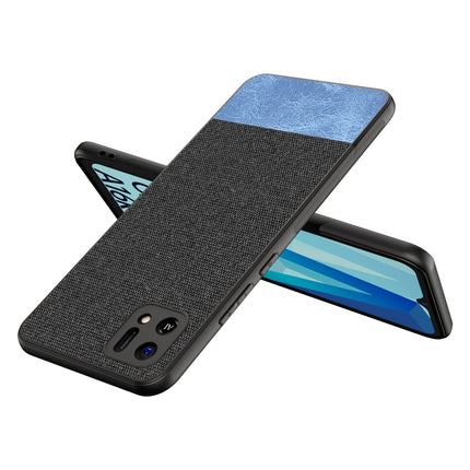 Soft Fabric & Leather Hybrid Protective Case Cover for Oppo A16K (Black ,Blue)