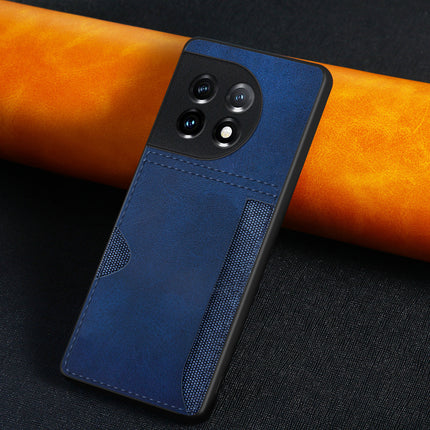 Mobizang Razor Wallet Back Case for OnePlus 11 | Slim PU Leather & Fabric Cover with Inbuilt Card Pocket (Blue)