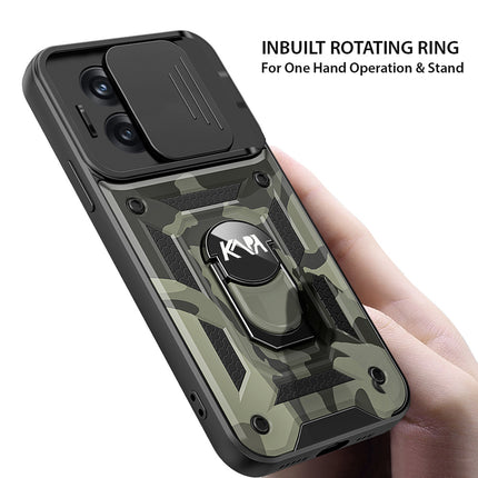 Mobizang Tank Back Cover for OnePLus 10T, Inbuilt Ring + Slider Shockproof Lens Case (Black)