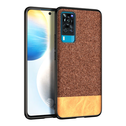 Soft Fabric & Leather Hybrid for Vivo X60 Back Cover, Shockproof Protection Slim Hard Back Case (Brown)