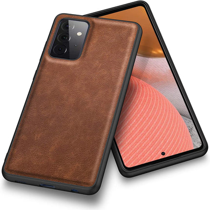 Tux Back Case for Samsun Galaxy A72 , Slim Leather Case with Soft Edge Shockproof Back Cover (Brown)