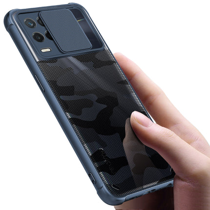 Camo Slider Back Cover for Realme 8 (5G) , [Military Grade Protection] Shockproof Slim Clear Camera Shield Bumper Back Case (Blue)