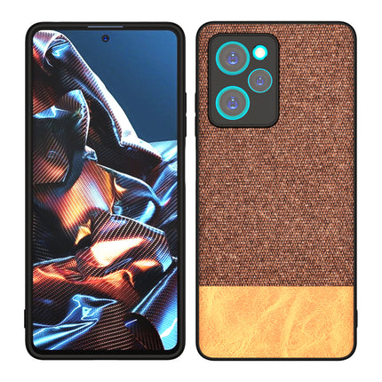 Mobizang Soft Fabric & Leather Hybrid for Poco X5 PRO Back Cover | Shockproof Hybrid Slim Hard Anti Slip Back Case (Brown)