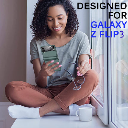 Mobizang Ultra Thin Back Cover for Galaxy Z Flip3 / Z Flip 3 , Magnetic Hinge Protection and Inbuilt Glass Window Protection (Green)