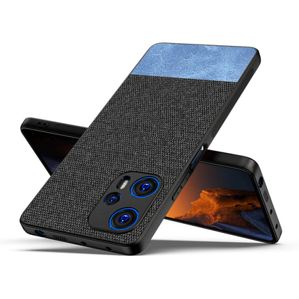 Mobizang Soft Fabric & Leather Hybrid Protective Back Cover for Poco F5 | Shockproof Slim Hard Anti Slip Back Case (Black::Blue)