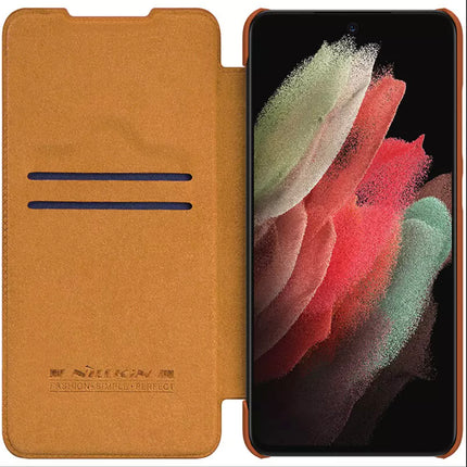 Nillkin Qin Series Leather Flip Case Cover for Samsung Galaxy S22 Ultra (Brown)