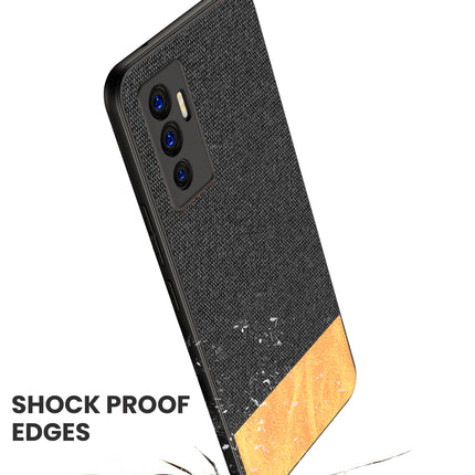 Soft Fabric & Leather Hybrid Protective Case Cover for Vivo V23E (Black ,Brown)