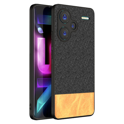 Mobizang Soft Fabric & Leather Hybrid Protective Back Cover for Redmi Note 13 PRO PLUS | Shockproof Slim Hard Anti Slip Back Case (Black , Brown)