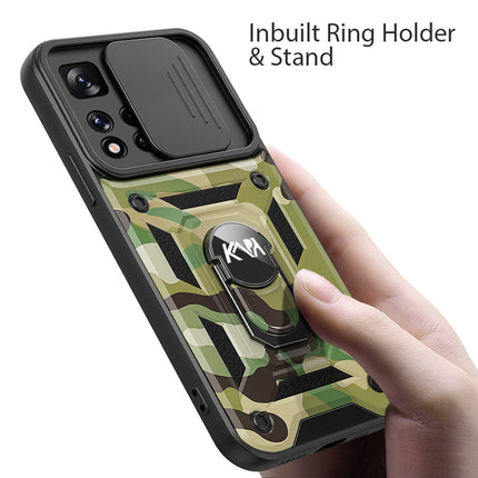 Tank Back Cover for Xiaomi 11i Hypercharge  (5G) , Inbuilt Ring + Slider Shockproof Lens Protection Case (Green)