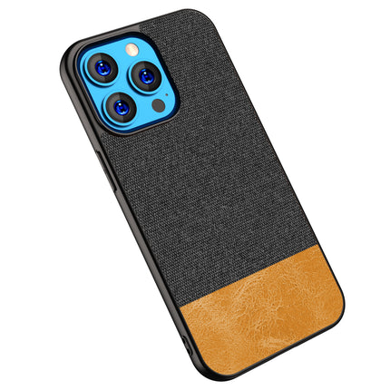 Mobizang Soft Fabric & Leather Hybrid Protective Back Case Cover for Apple iPhone 14 Mini (Black,Brown)