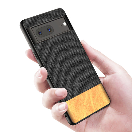 Mobizang Soft Fabric & Leather Hybrid for Google Pixel 7 Back Cover | Shockproof Hybrid Slim Hard Anti Slip Back Case (Black , Brown)
