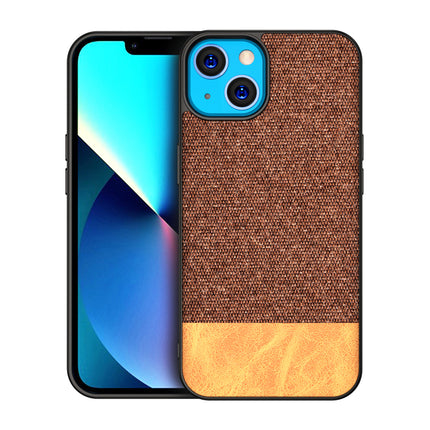 Soft fabric & Leather Hybrid Protective Case Cover for Apple iphone 13 (Brown)
