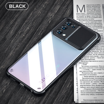 Slider Back Cover for Oppo Reno 5 PRO , [Military Grade Protection] Shockproof Slim Clear Camera Shield Bumper Back Case (Black)