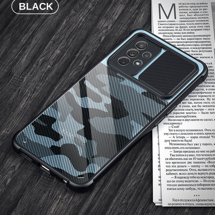 Camo Slider Back Cover for Samsung Galaxy A32 (5G) , [Military Grade Protection] Shockproof Slim Clear Camera Shield Bumper Back Case (Black)