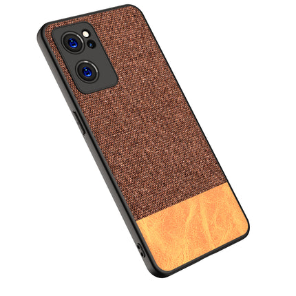 Soft Fabric & Leather Hybrid for Oppo Reno 7 (5G) Back Cover, Shockproof Protection Slim Hard Back Case (Brown)