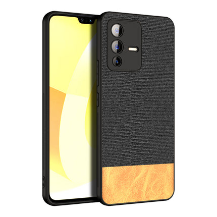 Soft Fabric & Leather Hybrid for Vivo V23 (5G) Back Cover, Shockproof Protection Slim Hard Back Case (Black ,Brown)