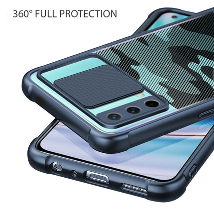 Camo Slider Back Cover for OnePlus Nord CE (5G) , [Military Grade Protection] Shockproof Slim Clear Camera Shield Bumper Back Case (Blue)