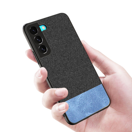 Soft Fabric & Leather Hybrid Protective Case Cover for Samsung Galaxy S22 + ( Plus ) (Black,Blue)