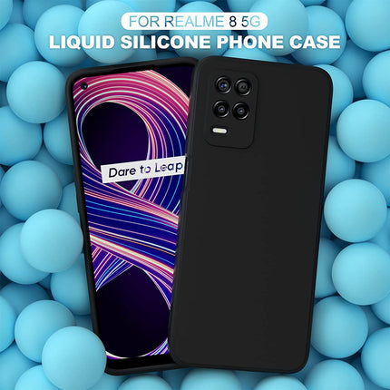 Matte Lens Protective Back Cover for Realme 8 (5G) , Slim Silicone with Soft Lining Shockproof Flexible Full Body Bumper Case , Black