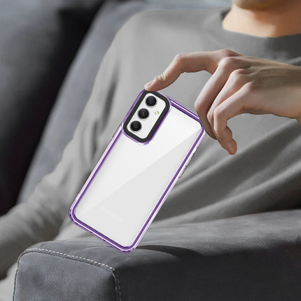 Mobizang Warrior Acrylic Clear Back Cover For Samsung Galaxy A25 | Slim Shockproof [Military Grade Protection] Hybrid Bumper Case (Purple Sides)