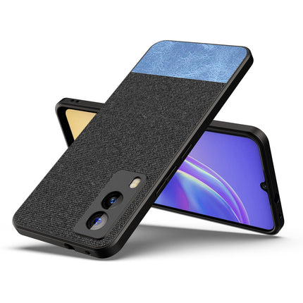 Soft Fabric & Leather Hybrid Protective Case Cover for Vivo V21E (5G) (Black,Blue)