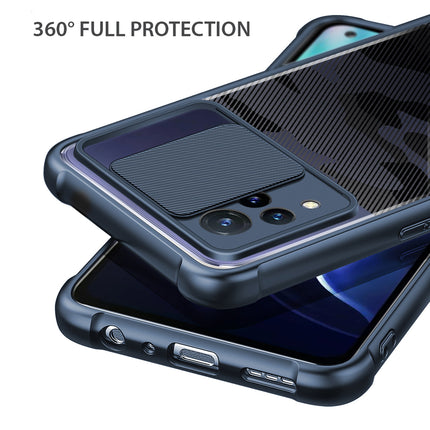 Camo Slider Back Cover for Vivo V21 , [Military Grade Protection] Shockproof Slim Clear Camera Shield Bumper Back Case (Blue)
