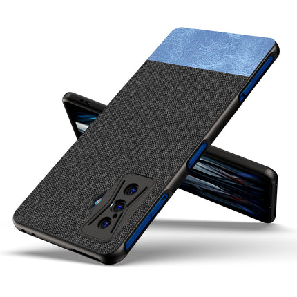 Soft Fabric & Leather Hybrid Protective Case Cover for Redmi K50 Gaming Edition (Black ,Blue)