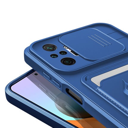 Mobizang Bisen Back Cover for Redmi Note 10 Pro / Note 10 Pro Max , Inbuilt Camera Slider Ring Stand and Card Pocket Shockproof Slim Bumper Back Case (Blue)