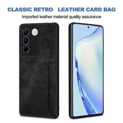 Mobizang Razor Wallet Back Case for Vivo V27 (5G) / Vivo V27 PRO (5G) | Slim PU Leather & Fabric Cover with Inbuilt Card Pocket (Black)