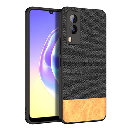 Soft Fabric & Leather Hybrid Protective Case Cover for Vivo V21E (5G) (Black,Brown)