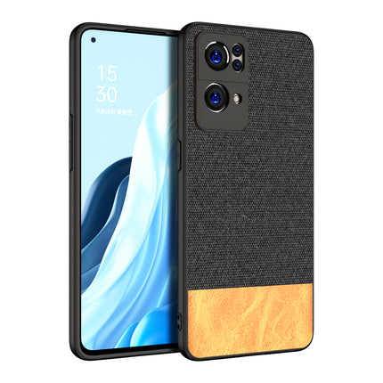 Soft Fabric & Leather Hybrid for Oppo Reno 7 Pro (5G) Back Cover, Shockproof Protection Slim Hard Back Case (Black ,Brown)