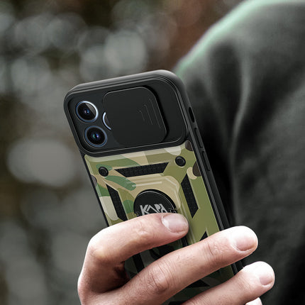 Tank Back Cover for Apple iPhone 12 Pro Max (6.7) , Inbuilt Ring & Slider [Military Grade Protection] Shockproof Lens Protection Case (Green)