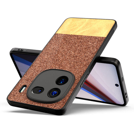 Mobizang Soft Fabric & Leather Hybrid Protective Back Cover for Iqoo 12 (5G) | Shockproof Slim Hard Anti Slip Back Case (Brown)