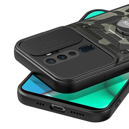 Tank Back Cover for Oppo A9 (2020) , Inbuilt Ring & Slider [Military Grade Protection] Shockproof Lens Protection Case (Black)