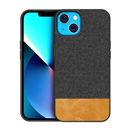 Soft fabric & Leather Hybrid Protective Case Cover for Apple iphone 13 (Black,Brown)