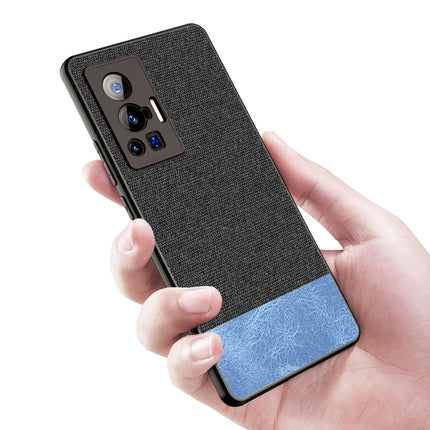 Soft Fabric & Leather Hybrid Protective Case Cover for Vivo X70 PRO (Black,Blue)