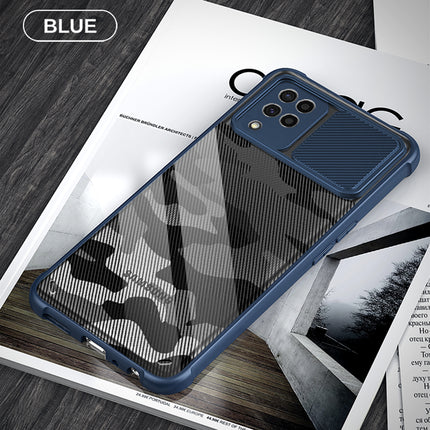 Camo Slider Back Cover for Samsung Galaxy F62 , [Military Grade Protection] Shockproof Slim Clear Camera Shield Bumper Back Case (Blue)