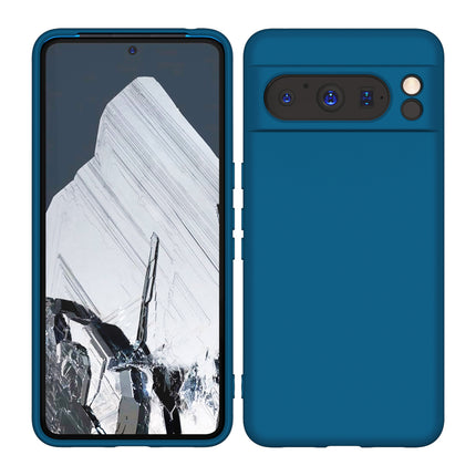 Mobizang Matte Protective Lens Flexible Back Cover for Google Pixel 8 PRO | Slim Silicone with Soft Lining Shockproof Full Body Bumper Case (Blue)