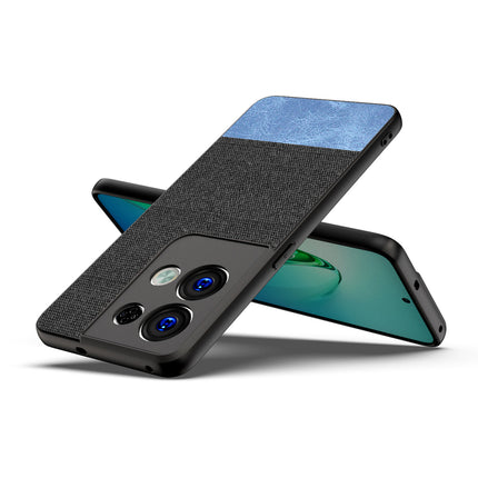 Mobizang Soft Fabric & Leather Hybrid Protective Back Case Cover for Oppo Reno 8 PRO (5G) (Black,Blue)