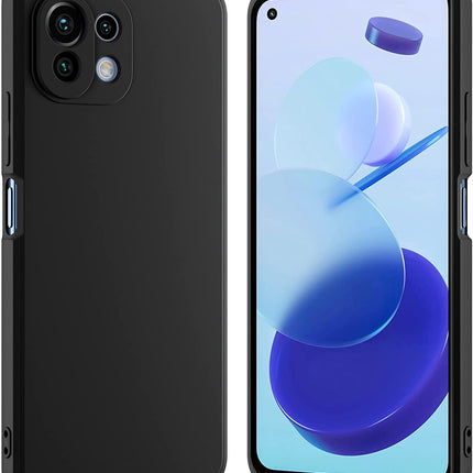 Matte Lens Protective Back Cover for Xiaomi Mi 11 Lite , Slim Silicone with Soft Lining Shockproof Flexible Full Body Bumper Case , Black