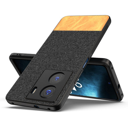 Mobizang Soft Fabric & Leather Hybrid Protective Case Cover for IQOO Z7 / Z7S (5G) | Shockproof Slim Hard Anti Slip Back Case (Black,Brown)