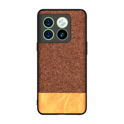 Mobizang Soft Fabric & Leather Hybrid Protective Case Cover for OnePlus 10T (Brown)