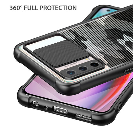 Camo Slider Back Cover for OnePlus Nord CE (5G) [Military Grade Protection] Shockproof Slim Clear Camera Shield Bumper Back Case (Black)