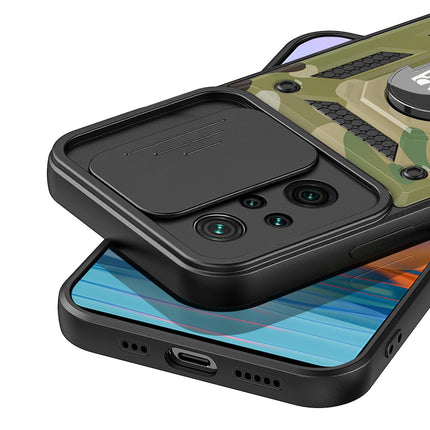 Tank Back Cover for Redmi Note 10 Pro / Note 10 Pro Max , Inbuilt Ring + Slider [Military Grade Protection] Shockproof Lens Protection Case (Green)