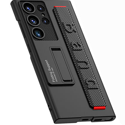 Mobizang Ultra Thin Band + Stand Back Case for Samsung S24 Ultra | Slim Camera Lens Protection Cover with Kickstand (Black)