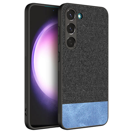 Mobizang Soft Fabric & Leather Hybrid for Samsung Galaxy S23 Plus Back Cover | Shockproof Hybrid Slim Hard Anti Slip Back Case (Black , Blue)